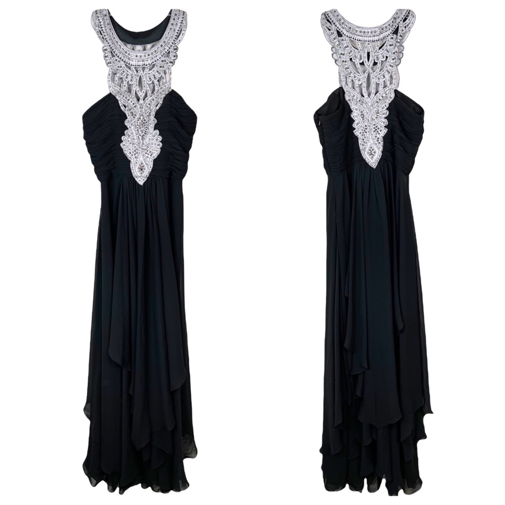 Sue Wong Nocturne Embellished Collar Sleeveless Layered Chiffon Gown Sz 6